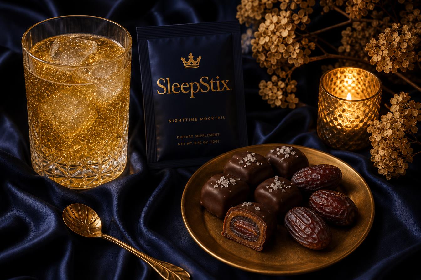 Overhead flat lay of caramel and mocktail